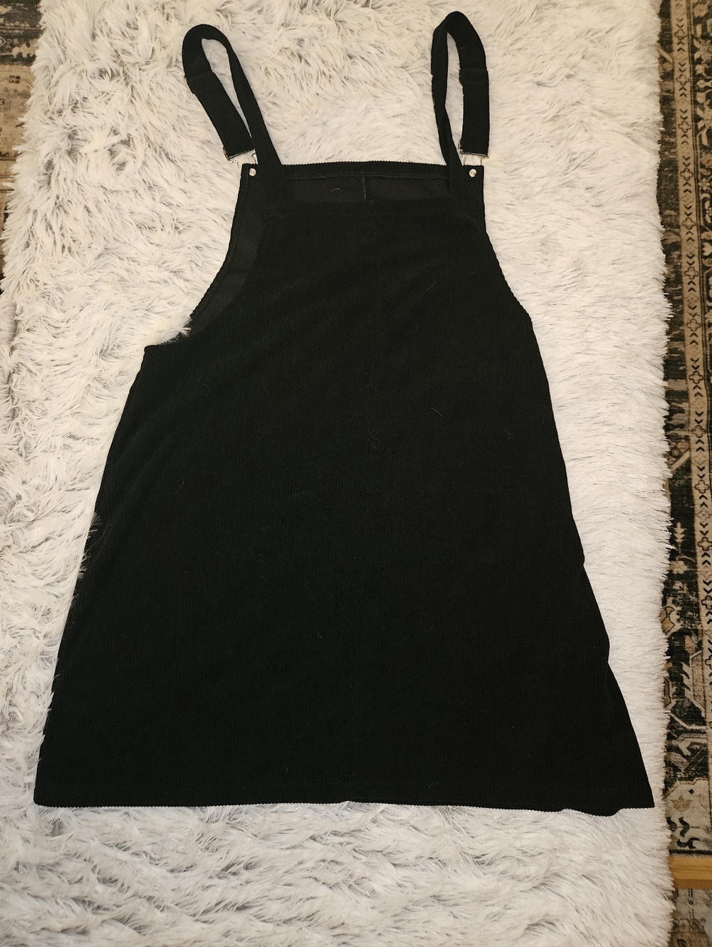Black Corduroy Overall Dress | Adjustable Strap Pinafore Mini | Size Large - Picture 5 of 6